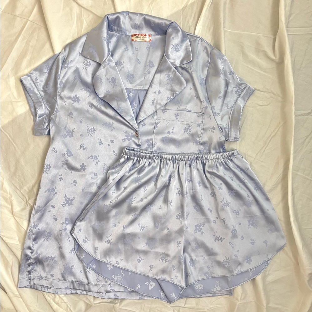 Altar’d State Light Blue Floral Satin Pajama Set